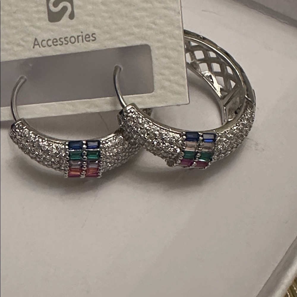 Elegant Silver and Multicolor Crystal Earrings
